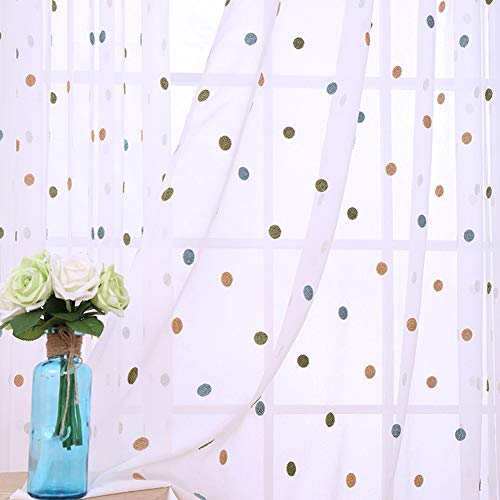 ZYY-Home curtain Kinderzimmer Voile Vorhang Bunt Punkte Stickerei Transparent Gardinen Mit Ösen 2 Stück Für Wohnzimmer Schlafzimmer,W135xL244cm von ZYY-Home curtain