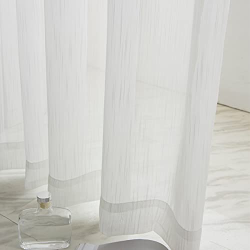 ZYY-Home curtain Streifen Voile Vorhang Jacquard Bleistift Falte Gardinen Halbtransparent 2 Stück Für Schlafzimmer Wohnzimmer Balkon,Weiß,W140xL270cm von ZYY-Home curtain