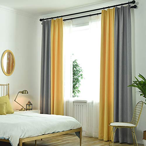 ZYY-Home curtain Verdunkelungsvorhänge Monochrome Nähen Blickdichte Gardinen Kräuselband Vorhang 2 Stück Schlafzimmer Wohnzimmer Kinderzimmer Vorhänge,Gray Yellow,W135xL244cm von ZYY-Home curtain