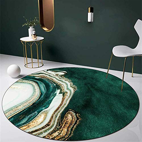 ZYYJ Moderner runder Teppich Grün und Gold Abstraktes Kunstdesign, für Wohnzimmer Schlafzimmer Sofa Küche Garderobe Stuhl Matte Weicher Teppich-Durchmesser 100CM von ZYYJ