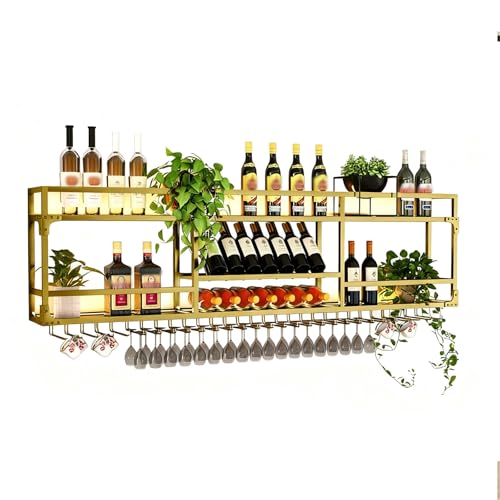 Wand-Weinregal Mit LED-Beleuchtung,Weinflaschenhalter Metall Modernes,bar Regal Für Restaurants Und Zuhause,Vereint Elegante Präsentation Mit Hochwertiger Aufbewahrung(2-layers-Gold,120cm/47.2in) von ZYYLIVR