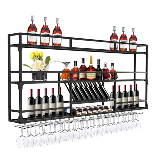 Wand-Weinregal Mit LED-Beleuchtung,Weinflaschenhalter Metall Modernes,bar Regal Für Restaurants Und Zuhause,Vereint Elegante Präsentation Mit Hochwertiger Aufbewahrung(3-layers-Black,120cm/47.2in) von ZYYLIVR