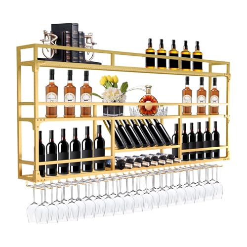 Wand-Weinregal Mit LED-Beleuchtung,Weinflaschenhalter Metall Modernes,bar Regal Für Restaurants Und Zuhause,Vereint Elegante Präsentation Mit Hochwertiger Aufbewahrung(3-layers-Gold,200cm/78.7in) von ZYYLIVR