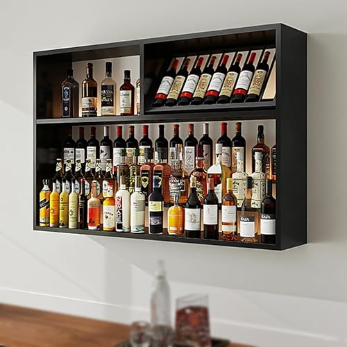 ZYYLIVR Industriell Wand-Weinregal Mit LED-Beleuchtung,Metall Design Für Bar-Einheiten,Restaurants Und Zuhause,Vereint Elegante Präsentation Mit Hochwertiger Aufbewahrung,Schwarz(150cm/59in) von ZYYLIVR