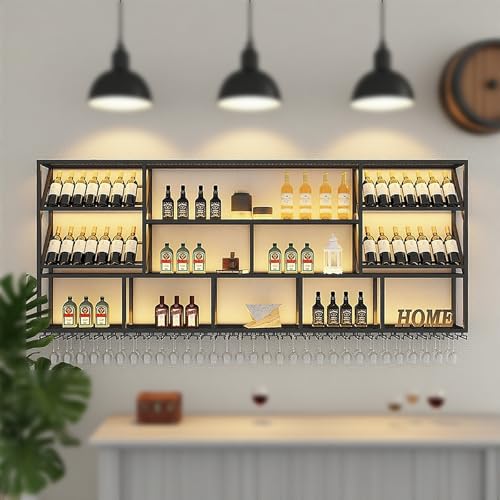ZYYLIVR Industrielle Weinregal Zur Wandmontage Mit Weinglashalter,schwebende Regale Für Weinflaschen Und Gläser,Aufhänger Spirituosen-Und Stielgläser,hängendes Weinflaschenregal(Black,98.4in/250cm) von ZYYLIVR