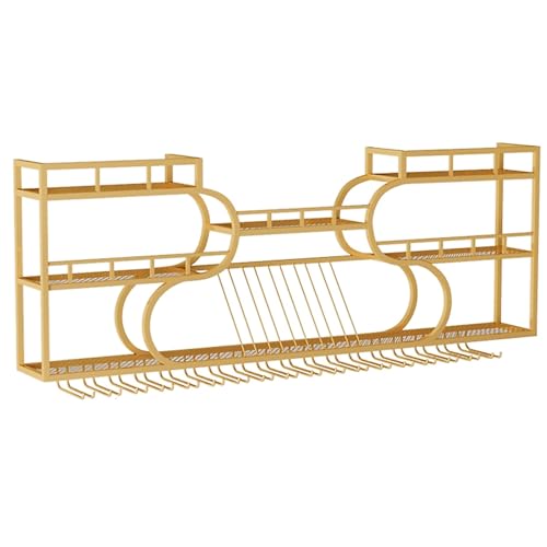 ZYYLIVR Metall Wand-Weinregal,Weinflaschen Präsentationsregal Metall Mit LED-Beleuchtung,Weinglas Hängeregal,Weinglas Hängeregal Für Bar-Einheiten,Restaurants Und Zuhause(3-Layers-Gold,120cm/47.2in) von ZYYLIVR
