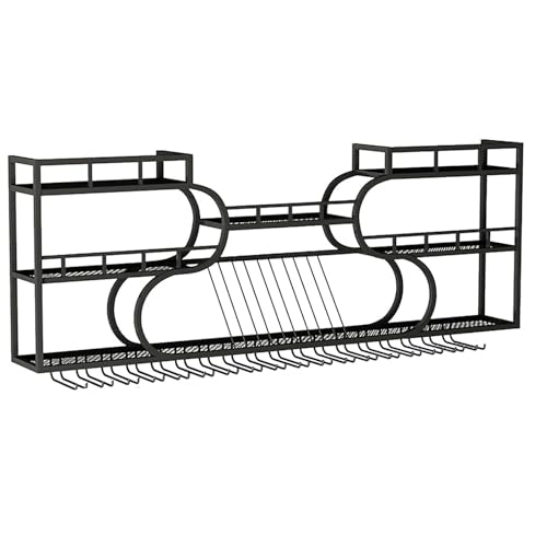 ZYYLIVR Metall Wand-Weinregal,Weinflaschen Präsentationsregal Metall Mit LED-Beleuchtung,Weinglas Hängeregal,Weinglas Hängeregal Für Bar-Einheiten,Restaurants Und Zuhause(3-Layers-Black,150cm/59in) von ZYYLIVR