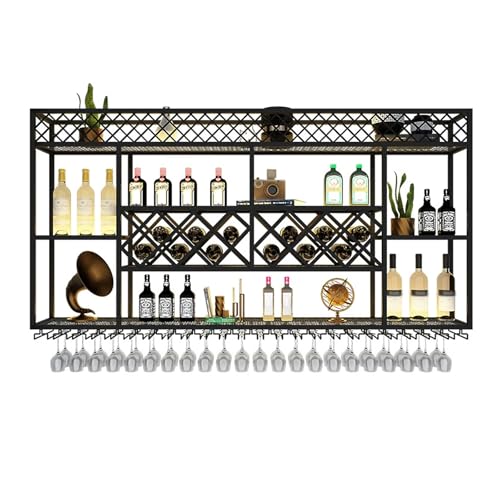 ZYYLIVR Modernes Wand-Weinregal,Wandmontage Wine Display-Ständer,Restaurants Und Zuhause Mit LED-Beleuchtung Industriell,Vereint Elegante Präsentation Mit Hochwertiger Aufbewahrung(150cm/59in) von ZYYLIVR