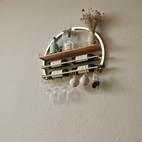 ZYYLIVR Wand-Weinregal,Metall- Und Glas-Design Für Bar-Einheiten,Modernes Restaurants Und Zuhause Mit LED-Beleuchtung,Vereint Elegante Präsentation Mit Hochwertiger Aufbewahrung(Gold) von ZYYLIVR