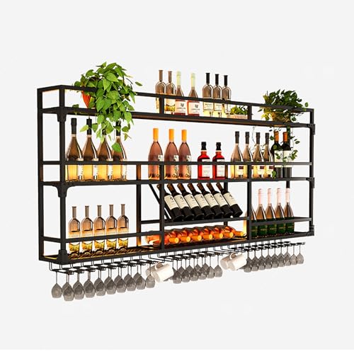 ZYYLIVR Wand Weinregal Mit Glashalter, Flaschenregal Wand Mit LED-Licht, Weingläserhalter, Weinständer, Bar Regal Wandmontierte Weinregale Für Küchen Wohnzimmer(Black,80x90cm/31.5x35.4in) von ZYYLIVR