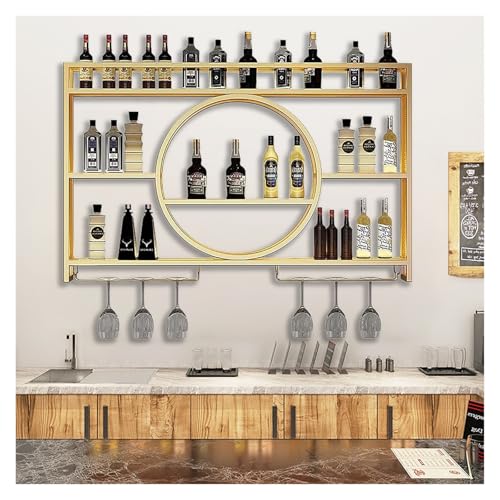 ZYYLIVR Wandmontiertes Weinregal, Weinflaschenregal, Bar Regal Wand, Weinglashalter, Weinständer, Wandbar, Weinregale Hängend Für Küche Weinkeller(Gold,140 * 15 * 80) von ZYYLIVR
