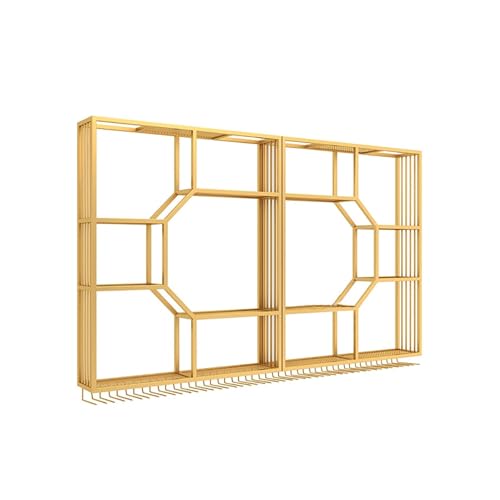 ZYYLIVR Weinregal Wand, Flaschenregal Mit Licht, Weinschrank Bar Regal Wand Mit Weinglashalter, Weinständer, Weinhalter Metall Hängend Für Bartheke Wohnzimmer Küche(Gold,300x120x25cm) von ZYYLIVR
