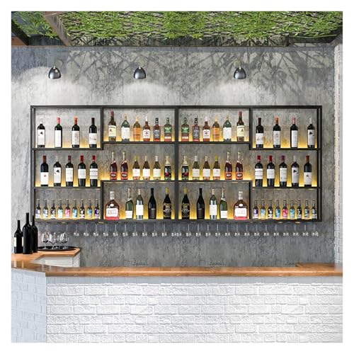 ZYYLIVR Weinregal Wand, Flaschenregal Wand Mit LED-Licht, Weinflaschenhalter Mit Weinglashalter, Weinständer Weinhalter Metall Hängend, Barregal Für Heimbar, Küche(260cm/102.4in) von ZYYLIVR