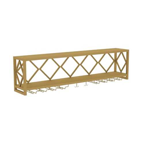 ZYYLIVR Weinregal Wand, Weinflaschenhalter, Flaschenregal Metall Mit Glashalter, Weinregal Zur Wandmontage, Weinregale Hängend Aufbewahrungsregal Für Küche Weinkeller(Gold,100x90cm/39.4x35.4in) von ZYYLIVR