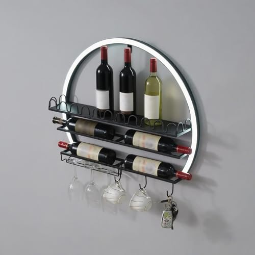 ZYYLIVR Weinregal Wand Metall,Bar Regal Mit LED-Beleuchtung Modernes,Wandmontage Wine Display-Ständer,Weinregal Metall,Für Bars,Wohnzimmer,Küche,Restaurant(Black) von ZYYLIVR
