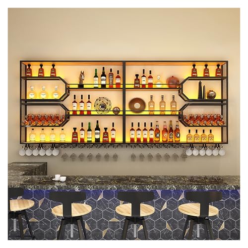 ZYYLIVR Weinregal Wand Mit LED-Licht, Flaschenregal, Weinregal Zur Wandmontage Mit Weinglashalter, Hängendes Kelchregal Aufbewahrungsregal Für Küche Weinkeller(180cm/71in) von ZYYLIVR