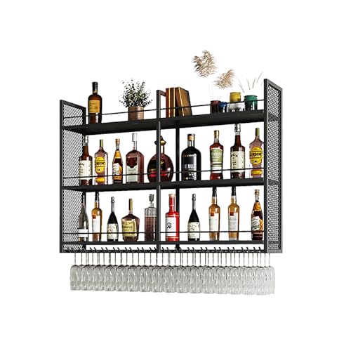 ZYYLIVR Weinregal Wand Mit LED-Licht, Weinflaschenhalter, Flaschenregal Metall Mit Glashalter, Bar Regal Wand, Mit Weinglashalter, Weinständer Weinregale Hängend(150x90cm/59x35.4in) von ZYYLIVR