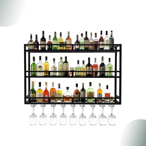 ZYYLIVR Weinregal Zur Wandmontage,3-Stöckige Weinregal Industrieller Stil,Metall Flaschenregal,Weinhalter Zur Wandmontage Mit Glashalter,Schwebendes Bar,Für Küche,Schwarz/Gold(Black,39.3in/100cm) von ZYYLIVR