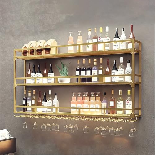 ZYYLIVR Weinregal Zur Wandmontage,Bar Regal MitIndustrieller Stil,Wandmontage Wine Display-Ständer,3-stöckige Weinregal Metall,Für Dekoration Von Bar,Wohnzimmer,Küche,Restaurant(Gold,39.3in/100cm) von ZYYLIVR
