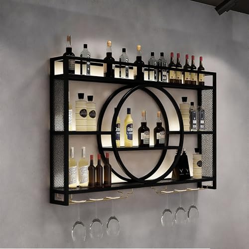 ZYYLIVR Weinregal Zur Wandmontage,Flaschenregal 3-Stöckige,Weinregal Wand Metall,Weinflaschen Wandregal Industriell,Schwebendes Bar,Für Weinkeller,Indoor,Schwarz/Gold(Black,55.1in/140cm) von ZYYLIVR