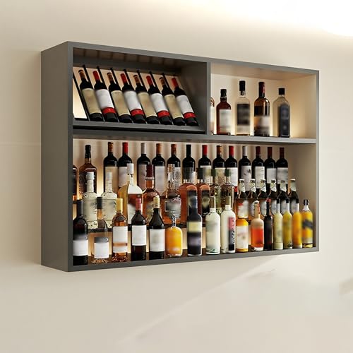 ZYYLIVR Weinregal Zur Wandmontage,Schwebende Wandmontage Weinflaschenhalter Mit LED-Licht,Industriell Bar Multifunktionaler Weinpareite Display Rack Für Bar Küche Restaurant Zuhause(180cm/70.8in) von ZYYLIVR