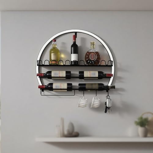 ZYYLIVR Weinregal Zur Wandmontage,Wand Montiertes Weinregal Mit Weinglasregal,Metallbar Weinflaschen Präsentationsregal Mit LED-Beleuchtung,Weinglas Hängeregal,Geeignet Für Café(Black) von ZYYLIVR