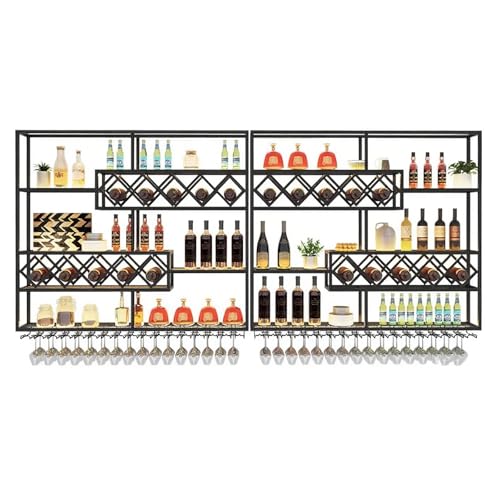 ZYYLIVR Weinregal Zur Wandmontage LED-Beleuchtung, Wand Montiertes Weinregal Mit Weinglasregal, Metallbar Weinflaschen Präsentationsregal,Industrieller Weinglas Hängeregal,Schwarz(300cm/118in) von ZYYLIVR