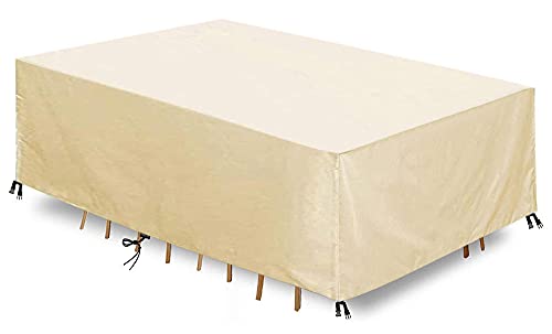 Abdeckung Gartenmöbel, Rechteckig Gartentische Schutzhülle，Wasserdicht, Winddicht,UV-beständig 420D Oxford Gewebe Schutzhülle，für Gartentisch, Lounge oder Balkonmöbel-Beige_240x240x90cm von ZYYQ