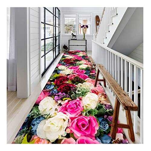 ZYYWX Teppiche Läufer Bunter 3D-Blumen-Runner-Teppich, Home-Korridor-Eingang Küchenmatten, kann bei Willen geschnitten Werden (Size : 60x500cm) von ZYYWX