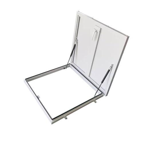 Dachfenster mit Öffnung aus Aluminium, Dach Notausstiegsabdeckung Keller, robuste Dachsicherheitstür mit Gasdruckfeder und Griff, Brunnenkopf Deckel(White,60 * 60cm/23.6 * 23.6in) von ZYZSY