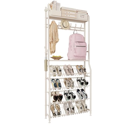 Garderobenständer mit Schuhablage, Schuhregal mit Garderobe, Schuhregal aus Pflegeleichtem Metall Montiert, Schuhe platzsparend Schuhständer für Flur, Eingangsbereich(White,83*172cm/33*68in) von ZYZSY