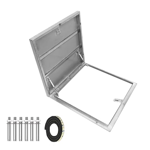 Große Metall-Dachluke –regendicht, Dachbodenlukendeckel aus Edelstahl, Quadratischer Schachtdeckel aus Edelstahl mit Schloss, für Flur Dachboden Treppe Garage(80 * 80cm/31.5 * 31.5in) von ZYZSY