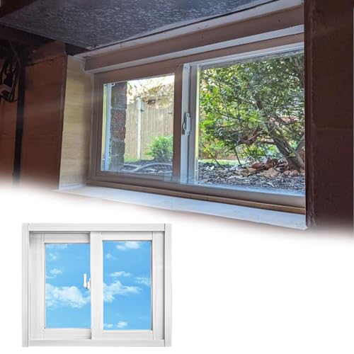 Horizontales Kellerschiebefenster, Scheunenfenster mit Glas und Sichtschutz, Haushaltsfenster mit Griff aus Aluminium, kleine Fenster für Spielhäuser, Scheunen(White,22x22in/56x56cm) von ZYZSY