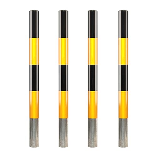 Sicherheitspoller Pollerpfosten, Stahl Parkplatzsperre Parkplatzsperren mit Reflexstreifen, Geeignet Für Verkehrskontrolle Und Menschenmengenmanagement(Yellow-4pcs,8.9 * 100cm/3.5 * 39in) von ZYZSY
