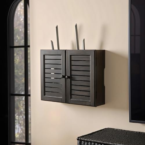 Wandhalterung WiFi Router Box, Jalousien Dekoration Schwebende Regale Wandregal, Kabelmanagement, Verstecker, Freistehender Schrank-Organizer für Zuhause und Büro(Dark Brown,50*36*8cm/20*14*3in) von ZYZSY