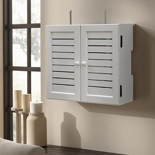 Wandhalterung WiFi Router Box, Jalousien Dekoration Schwebende Regale Wandregal, Kabelmanagement, Verstecker, Freistehender Schrank-Organizer für Zuhause und Büro(White,50 * 36 * 8cm/20 * 14 * 3in) von ZYZSY
