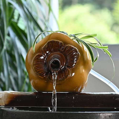 Wasserspeier für Wasser Springbrunnen Teichfigur, DIY Keramiktopf Dekoration, Springbrunnenset außen, Mini-Teich Wasserspiel für Terrasse Balkon-Brunnen Quellstein(Yellow,17*15*14cm/7*6*5.5in) von ZYZSY