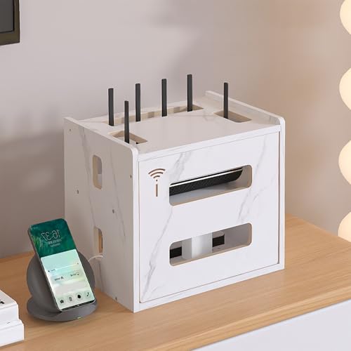 WiFi Router Aufbewahrungsbox, WLAN Router Box Mit Deckel, TV Kabel Verstecken Box, Schwebendes Regal, Freistehender Schrank-Organizer für Zuhause und Büro(White) von ZYZSY