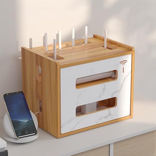 WiFi Router Aufbewahrungsbox, WLAN Router Box Mit Deckel, TV Kabel Verstecken Box, Schwebendes Regal, Freistehender Schrank-Organizer für Zuhause und Büro(Wood Color) von ZYZSY