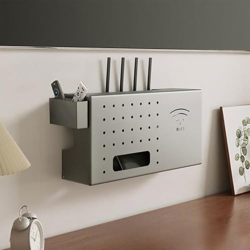 WiFi Router Aufbewahrungsbox, Wandmontiertes WiFi Lagerregal mit 1 kleinen Box, kreative dekorative schwimmende Rack, für Zuhause und Büro(Gray,60 * 10 * 20cm/24 * 4 * 8in) von ZYZSY
