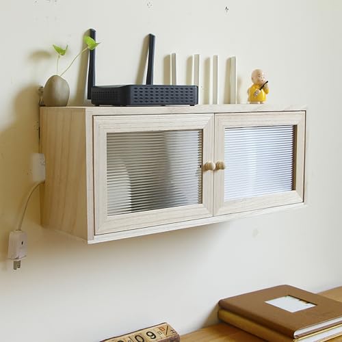 WiFi Router Aufbewahrungsbox Regal, Wandhalterung Kabel Organizer, Kabel-Organizer-Box Für Den Schreibtisch, Schwebendes Regal, Ideal für Zuhause oder Büro(Wood,50x15x20cm/20x6x8in) von ZYZSY