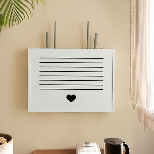 WiFi Router Aufbewahrungsbox Schweberegale Set-Top-Box, Kabel Verstecken Wand um den Router Ihren Kabelsalat in Stilvolleren Art und Weise zu Verstecken für Wohnzimmer(White2,41x7.3x30cm/16x3x12in) von ZYZSY