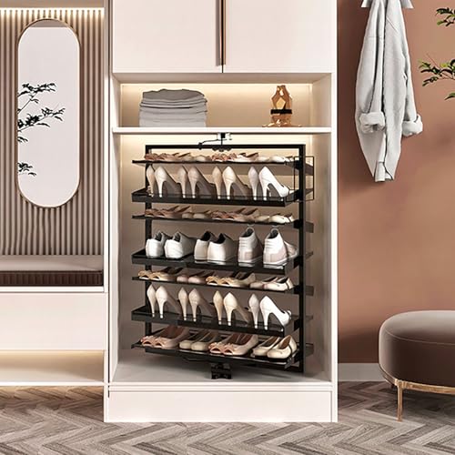 ZYZSY 360° Rotierendes Schuhregal Schwarz Metall Ausziehbar Closet Organizer Schuhregale für Schrank, Schuhschrank mit verstelbaren Einlegeböden, für Flur, Wohnzimmer(105cm/42in) von ZYZSY
