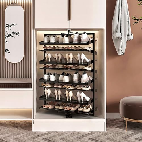 ZYZSY 360° Rotierendes Schuhregal Schwarz Metall Ausziehbar Closet Organizer Schuhregale für Schrank, Schuhschrank mit verstelbaren Einlegeböden, für Flur, Wohnzimmer(118cm/46in) von ZYZSY