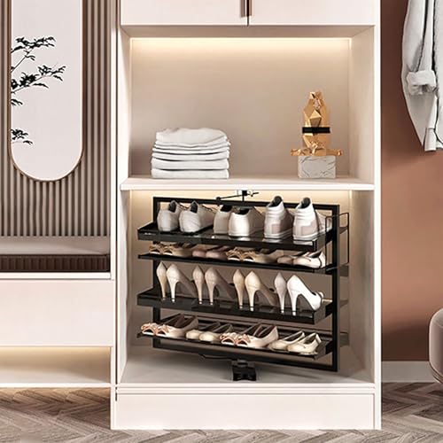 ZYZSY 360° Rotierendes Schuhregal Schwarz Metall Ausziehbar Closet Organizer Schuhregale für Schrank, Schuhschrank mit verstelbaren Einlegeböden, für Flur, Wohnzimmer(67cm/26.3in) von ZYZSY
