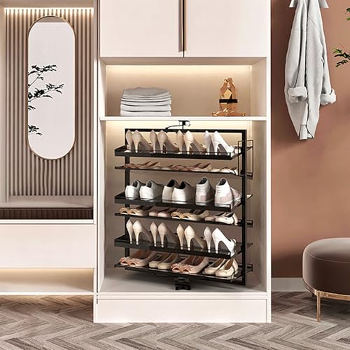 ZYZSY 360° Rotierendes Schuhregal Schwarz Metall Ausziehbar Closet Organizer Schuhregale für Schrank, Schuhschrank mit verstelbaren Einlegeböden, für Flur, Wohnzimmer(92cm/36in) von ZYZSY