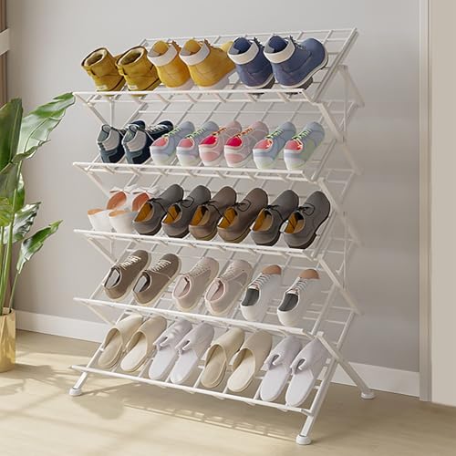 ZYZSY Ebenen Metall-Schuhregal Meshregal, Schuhregal mit abgewinkelt Regalböden, Schuhe platzsparend Schuhständer für Flur, Eingangsbereich, Schlafzimmer(White,85 * 102/33.5 * 40.2in) von ZYZSY
