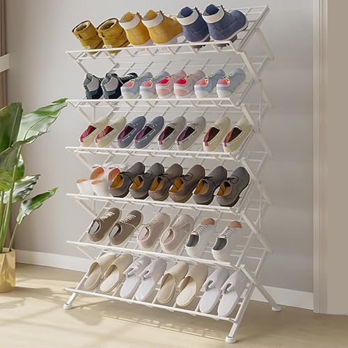 ZYZSY Ebenen Metall-Schuhregal Meshregal, Schuhregal mit abgewinkelt Regalböden, Schuhe platzsparend Schuhständer für Flur, Eingangsbereich, Schlafzimmer(White,85 * 122/33.5 * 48in) von ZYZSY