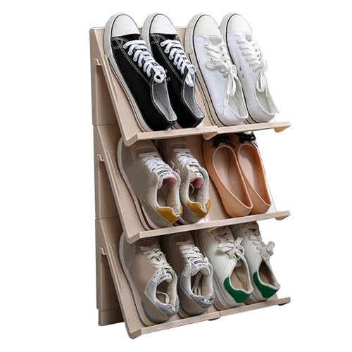 ZYZSY Schuhregal schmal, Standregal platzsparend, Schuhaufbewahrung, DIY-Regal aus PP-Kunststoff, Schuhe platzsparend Schuhständer für Flur, Eingangsbereich(Light brown-6pcs) von ZYZSY