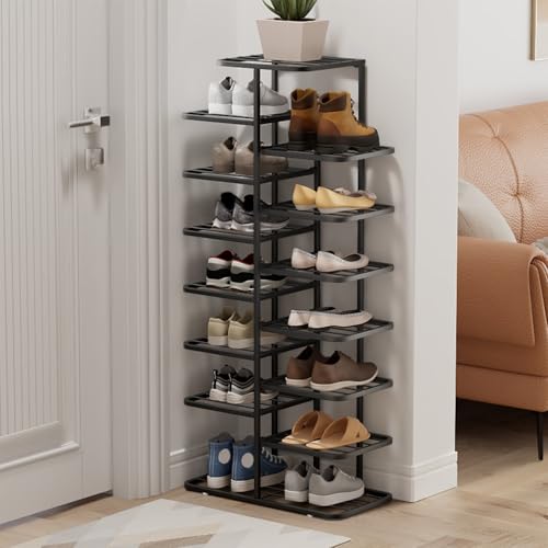 ZYZSY Schuhregal schmal hoch, Moderner Schuhschrank aus Pflegeleichtem Metall Montiert, Schuhe platzsparend Schuhständer für Flur, Eingangsbereich(Black,107cm/42in) von ZYZSY